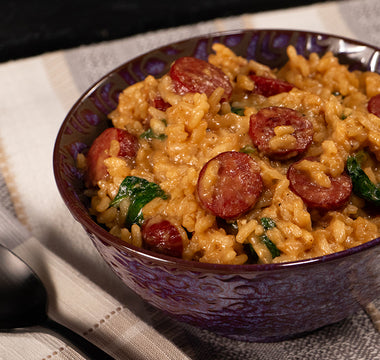 Rich and creamy Halal sausage risotto