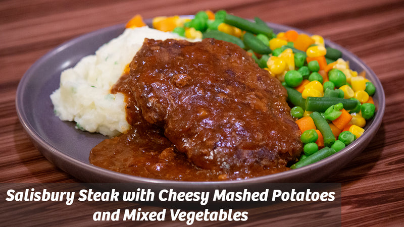 Cooking with Cass: Salisbury Steak with Cheesy Mashed Potatoes and Organic Mixed Vegetables